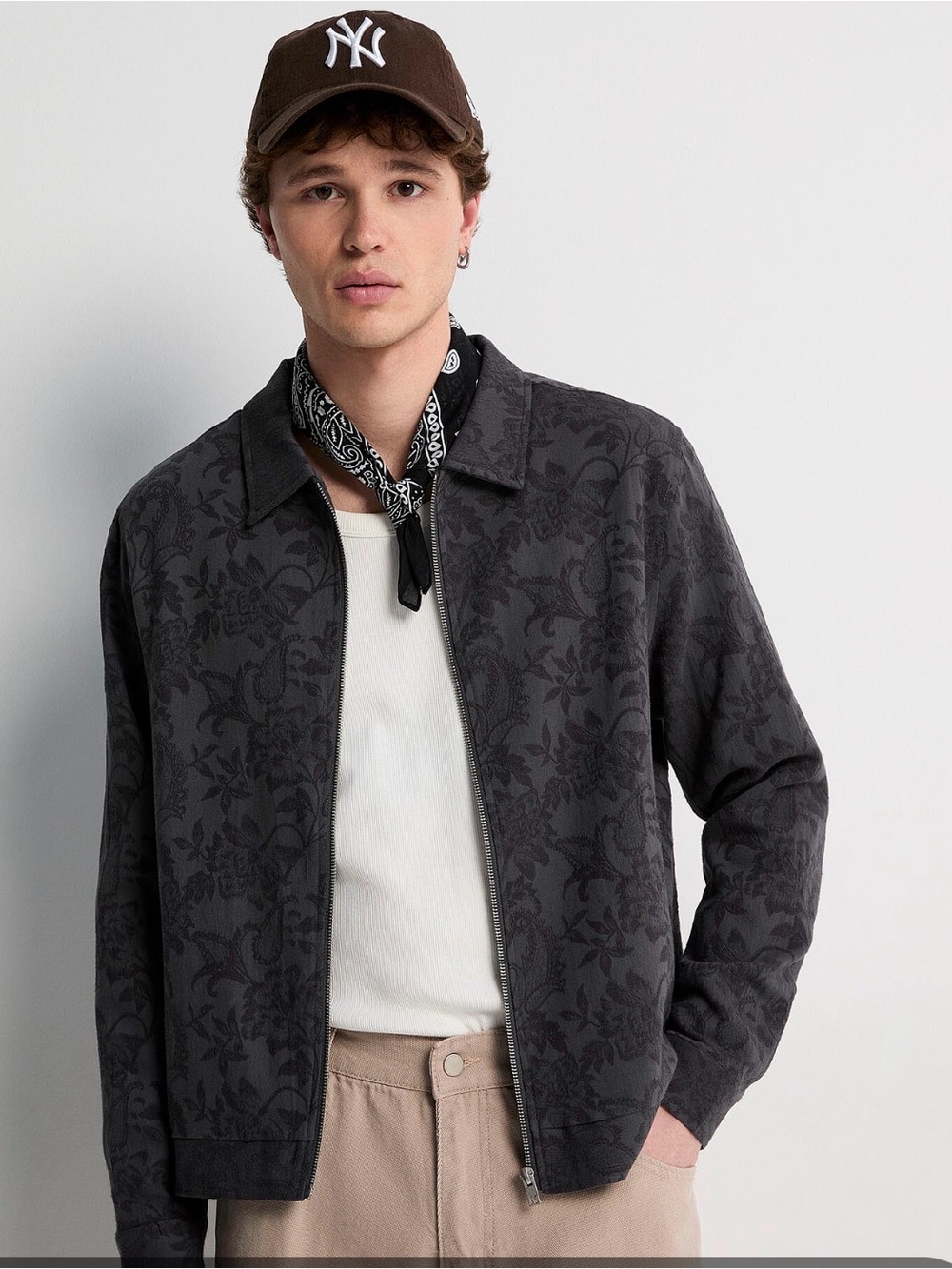 Kuwalla Jacquard Grey Linen Shacket Jacket Large